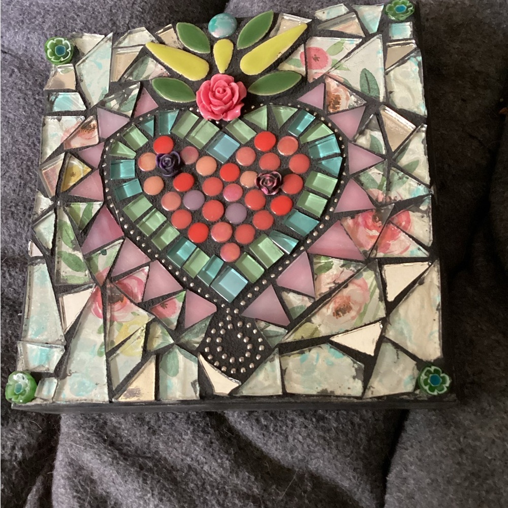 Colorful Mosaic Heart Boho Shabby Chic Art Piece